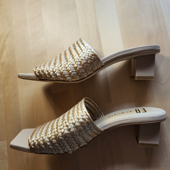 Miista Raffia Gold Square-Toe Sandals EU 38 - Picture 2 of 6